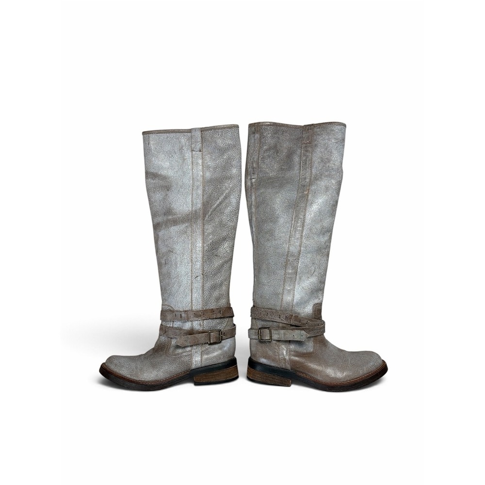 Steve Madden Women's 8.5 Metallic Taupe Leather Knee High Buckle Riding Boots